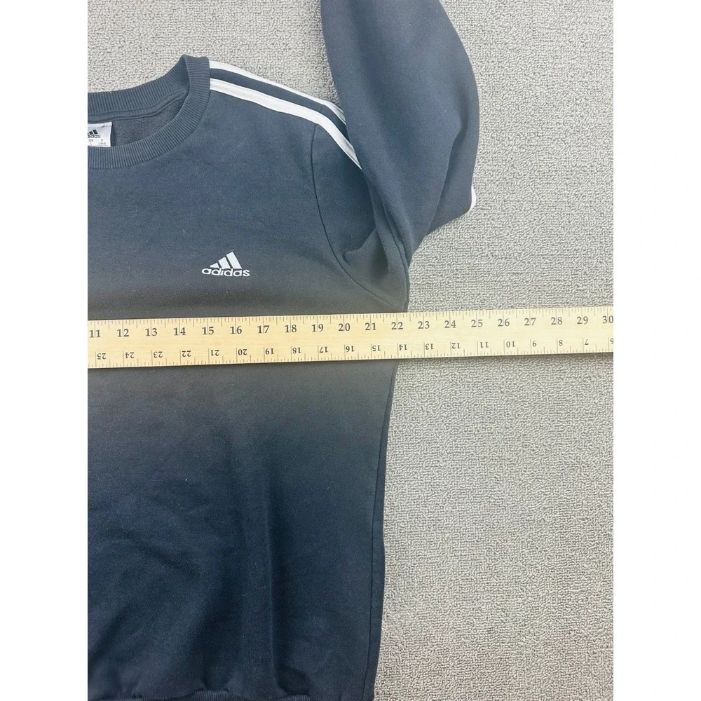 Adidas Sweatshirt Men L Black Crewneck Long‎ Sleeve 3-Stripe Athletic Sporty